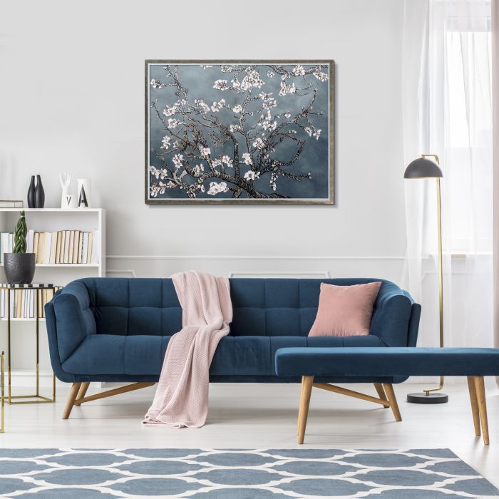 Branches of an Almond Tree in Blossom, Pearl Grey Pre-Framed - Champagne Silhouette 30" X 40"