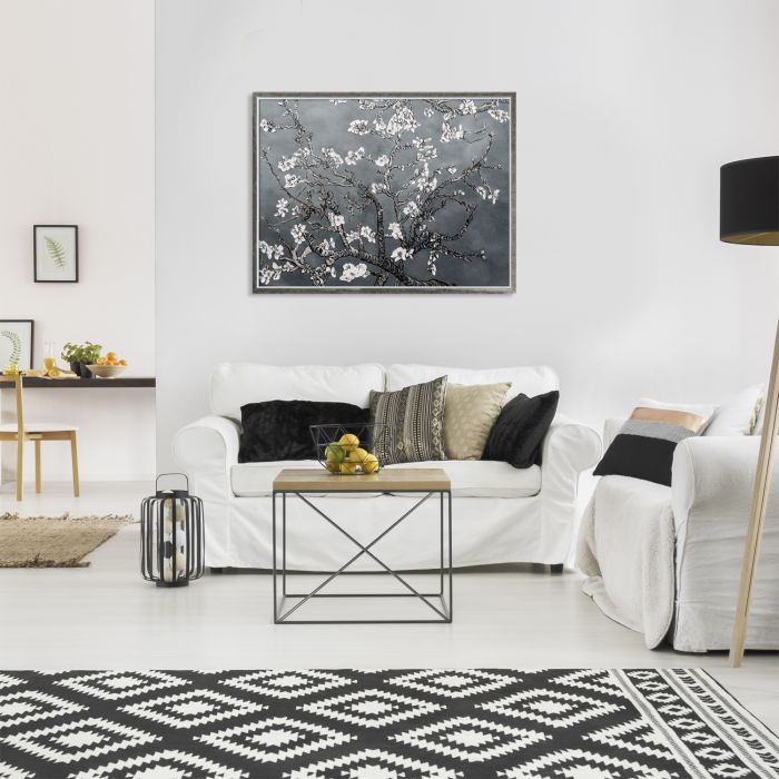 Branches of an Almond Tree in Blossom, Pearl Grey Pre-Framed - Champagne Silhouette 30" X 40"