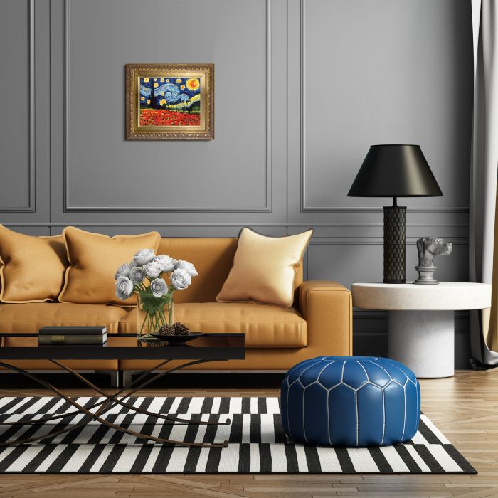 Starry Poppy Collage Pre-Framed - Elegant Gold Frame 8"X10"