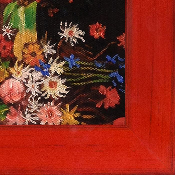 Vase with Poppies Cornflowers Peonies and Chrysanthemums Pre-Framed - Stiletto Red Frame 8" X 10"