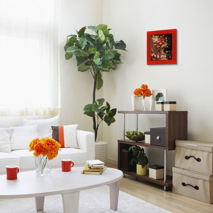 Vase with Poppies Cornflowers Peonies and Chrysanthemums Pre-Framed - Stiletto Red Frame 8" X 10"