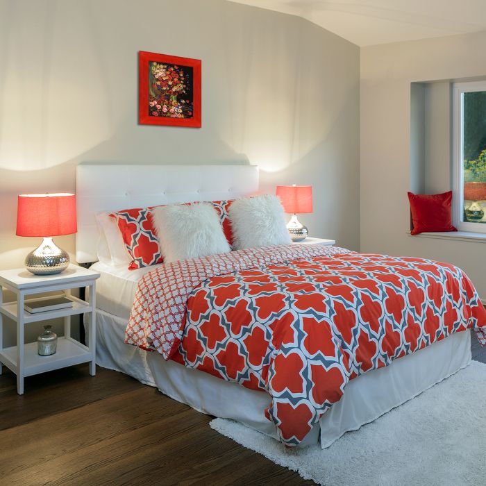 Vase with Poppies Cornflowers Peonies and Chrysanthemums Pre-Framed - Stiletto Red Frame 8" X 10"