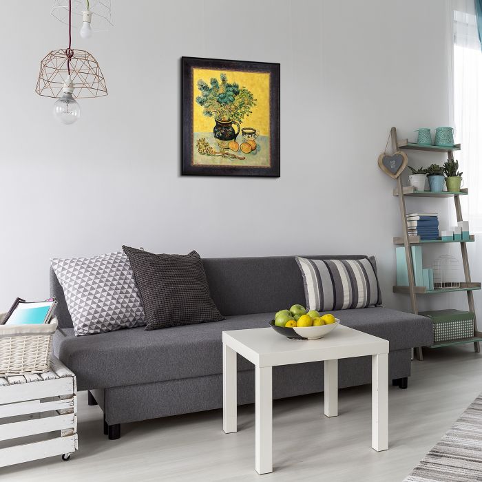 Still Life Majolica Jug with Wildflowers Pre-Framed - Sambrosa Distressed Espresso 20