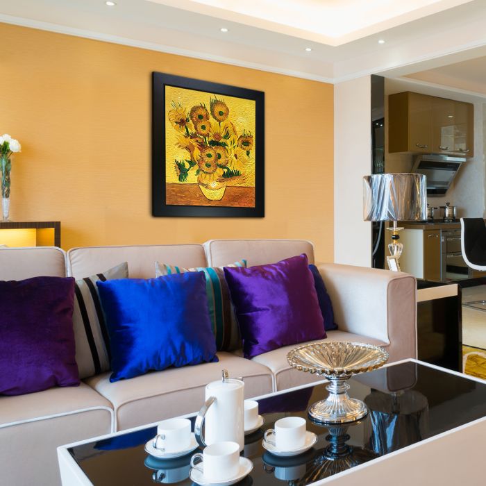 Vase with Fifteen Sunflowers Pre-Framed - New Age Black Frame 20"X24"