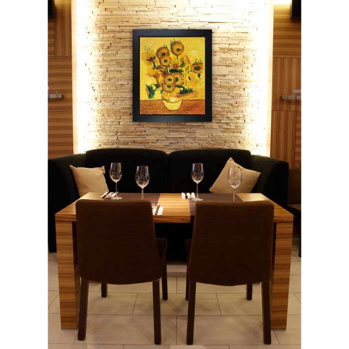 Vase with Fifteen Sunflowers Pre-Framed - New Age Black Frame 20"X24"