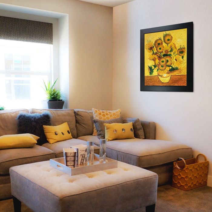 Vase with Fifteen Sunflowers Pre-Framed - New Age Black Frame 20"X24"