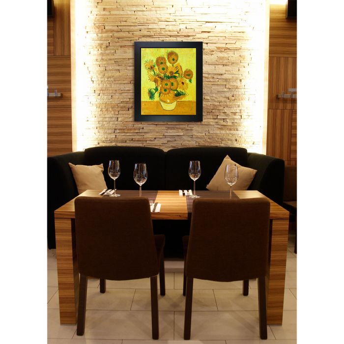 Vase with Fifteen Sunflowers Pre-Framed - New Age Black Frame 20"X24"