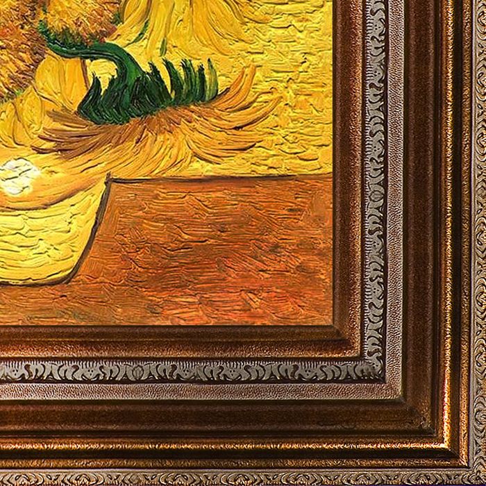 Vase with Fifteen Sunflowers Pre-Framed - Mediterranean Bronze Frame 20"X24"