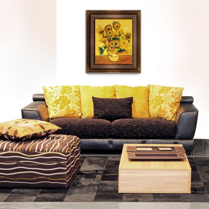 Vase with Fifteen Sunflowers Pre-Framed - Mediterranean Bronze Frame 20"X24"