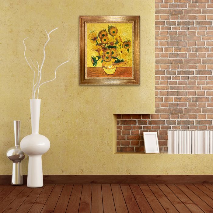 Vase with Fifteen Sunflowers Pre-Framed - Vienna Gold Leaf Frame 20"X24"