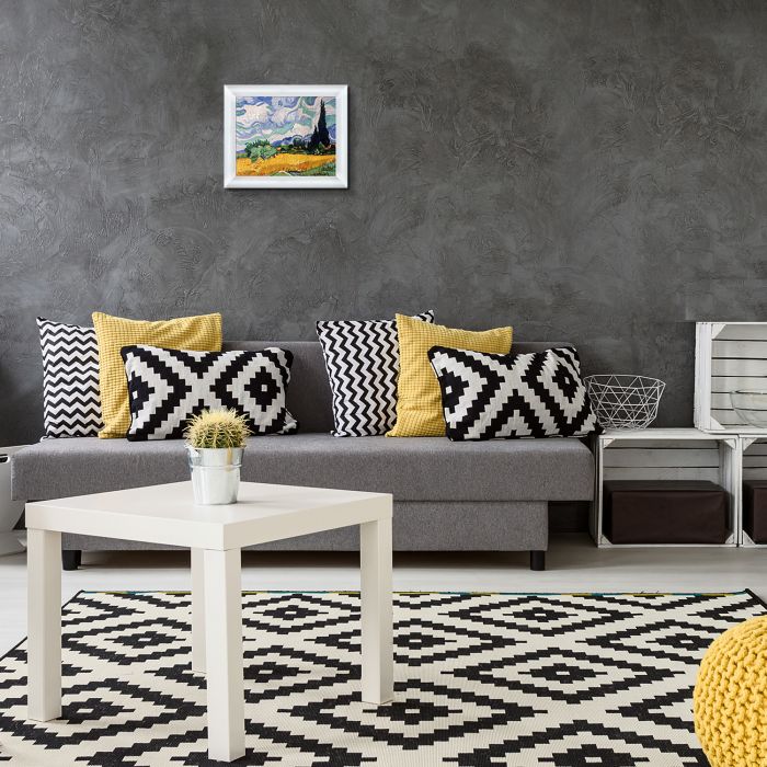 Wheat Field with Cypresses Pre-Framed - Moderne Blanc Frame 8" X 10"