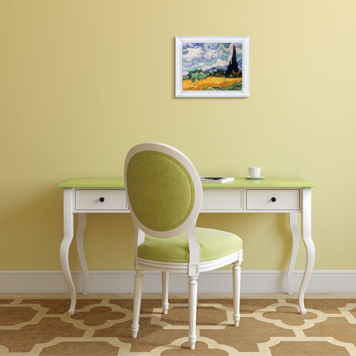 Wheat Field with Cypresses Pre-Framed - Moderne Blanc Frame 8" X 10"