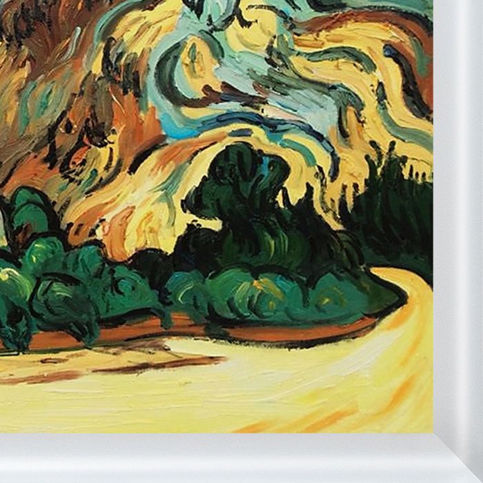 Mountains at St. Remy with Dark Cottage Pre-framed - Moderne Blanc Frame 20" X 24"