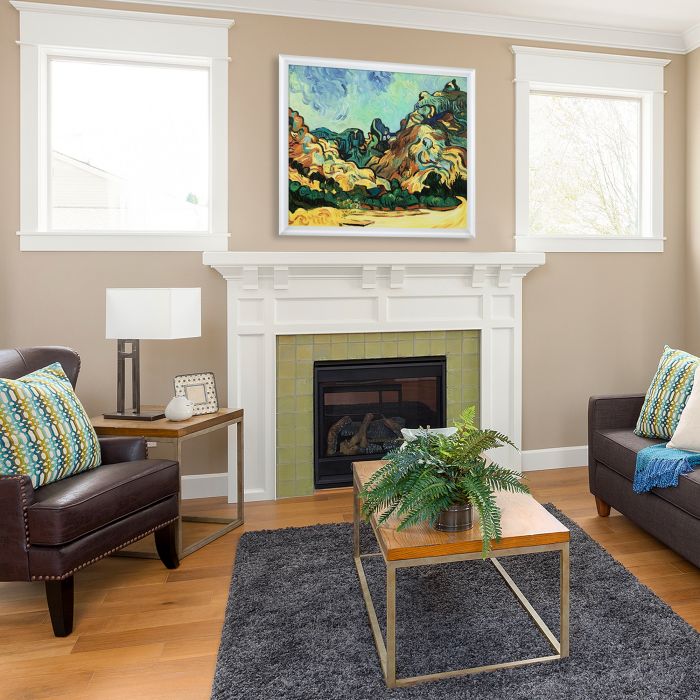 Mountains at St. Remy with Dark Cottage Pre-framed - Moderne Blanc Frame 20" X 24"