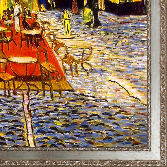 Cafe Terrace at Night (Luxury Line) Pre-Framed - Versailles Silver Salon Frame 24" X 36"