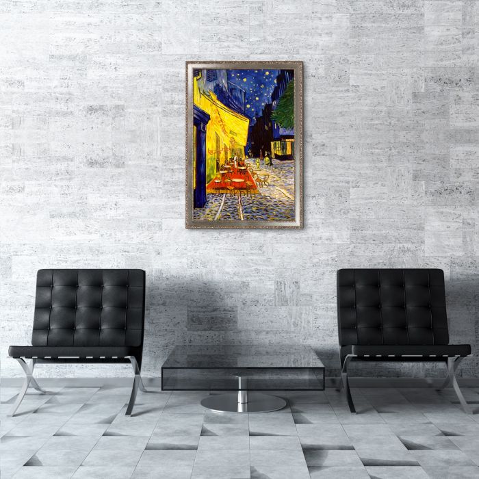 Cafe Terrace at Night (Luxury Line) Pre-Framed - Versailles Silver Salon Frame 24" X 36"