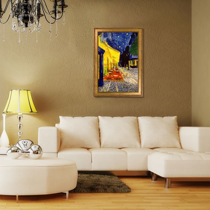 Cafe Terrace at Night (Luxury Line) Pre-Framed - Versailles Gold King Frame 24" X 36"