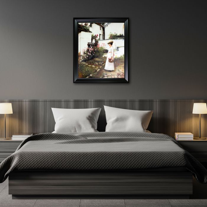 Gathering Summer Flowers in a Devonshire Garden Pre-framed - Black Matte Frame 20"X24"