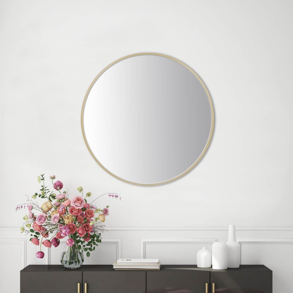 Alais Round Gold Metal Framed Mirror