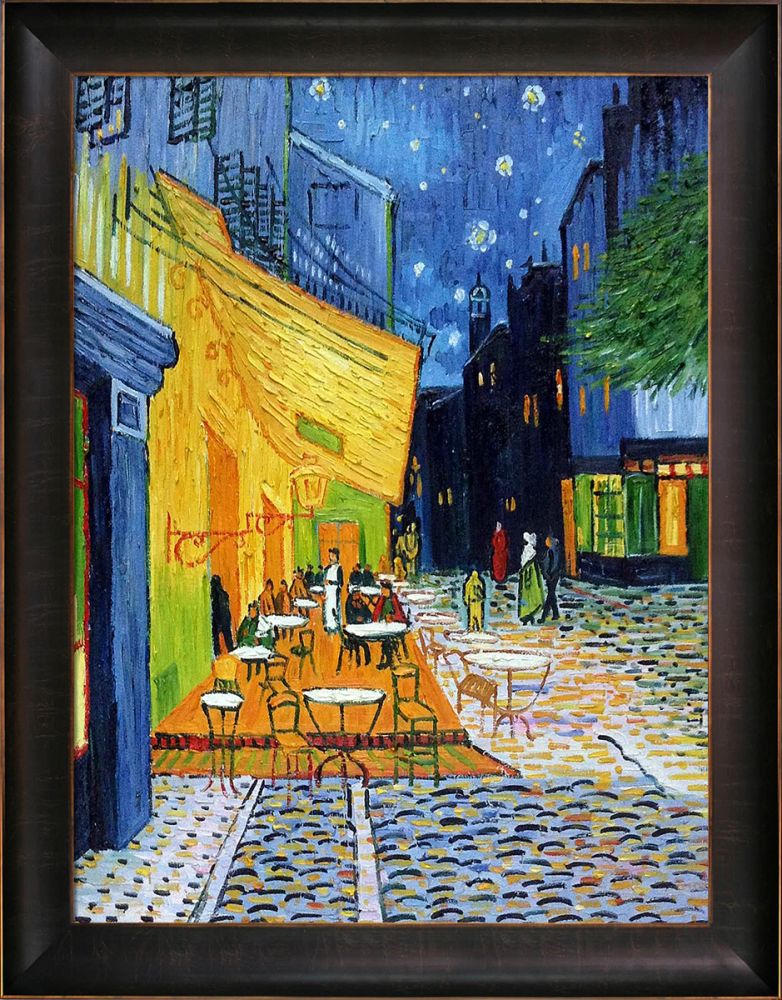 Cafe Terrace at Night Pre-Framed - Veine D'Or Bronze Scoop Frame 30"X40"
