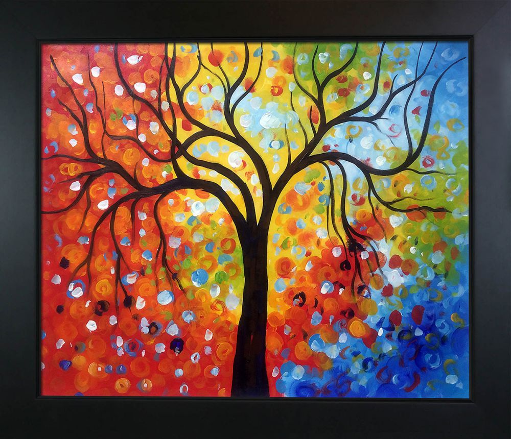 Rainbow Tree Reproduction Pre-Framed - New Age Black Frame 20"X24"