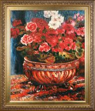 Geraniums in a Copper Basin Pre-Framed