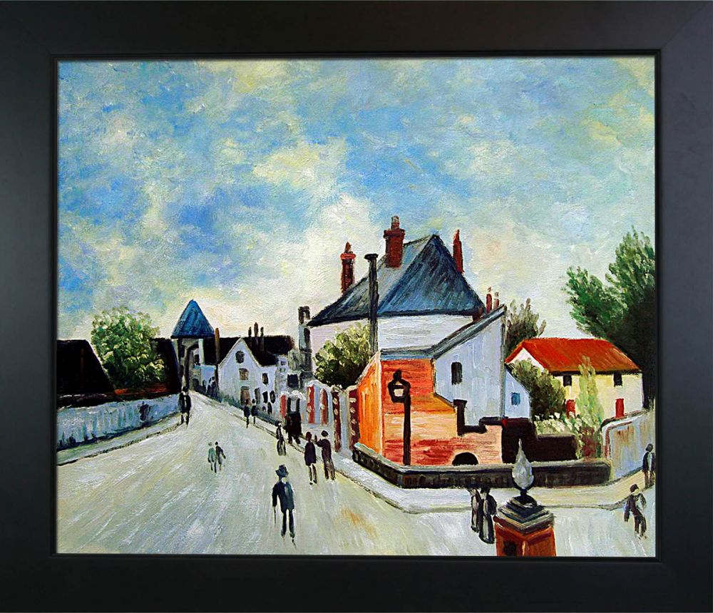 Street in Moret (Porte de Bourgogne from Across the Bridge) Pre-Framed - New Age Black Frame 20"X24"