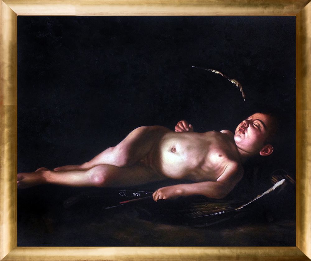Sleeping Cupid Pre-Framed - Gold Luminoso Frame 20"X24"