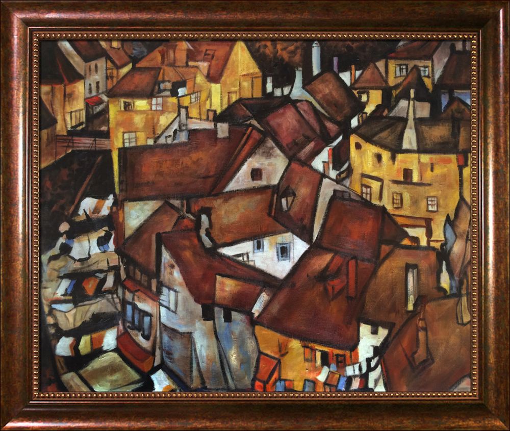 Crescent of Houses Pre-Framed - Verona Cafe Frame 20"X24"