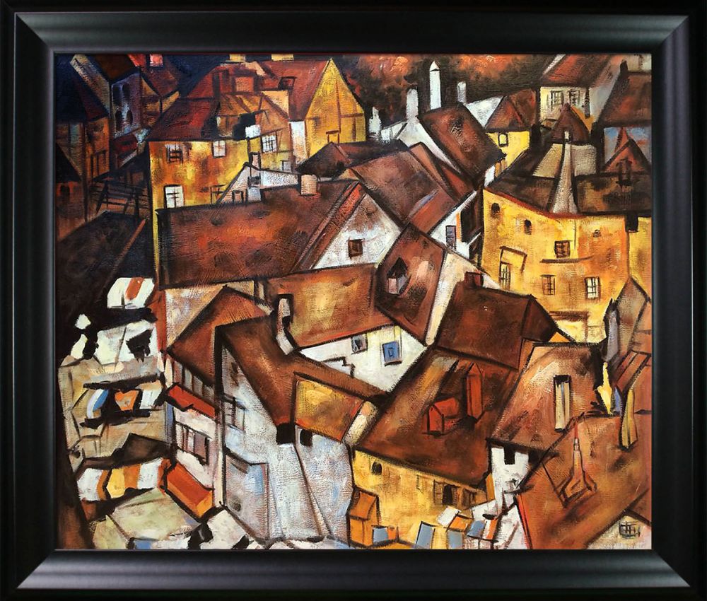 Crescent of Houses Pre-Framed - Black Matte Frame 20"X24"