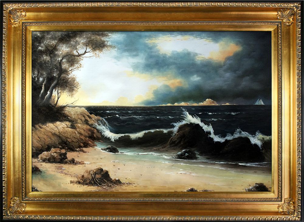 Storm Clouds Over the Coast Pre-Framed - Regency Gold Frame 24"X36"