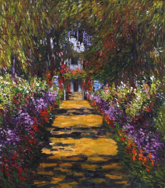 Monet - Garden Path at Giverny - Reproduction Painting - Canvas Art ...