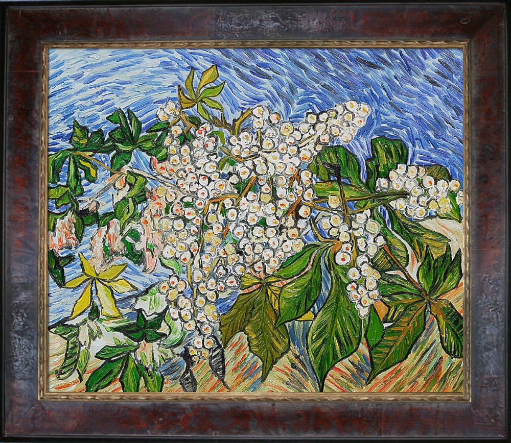 Blossoming Chestnut Branches Oil Painting Pre-Framed - Sambrosa Distressed Cherry Frame 20"X24"