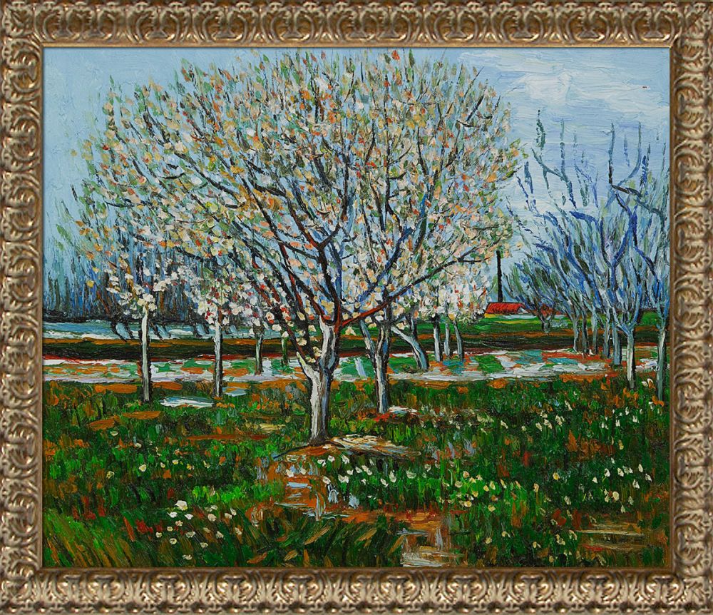 Orchard in Blossom (Plum Trees) Pre-Framed - Golden Oak Leaf Frame 20"X24"