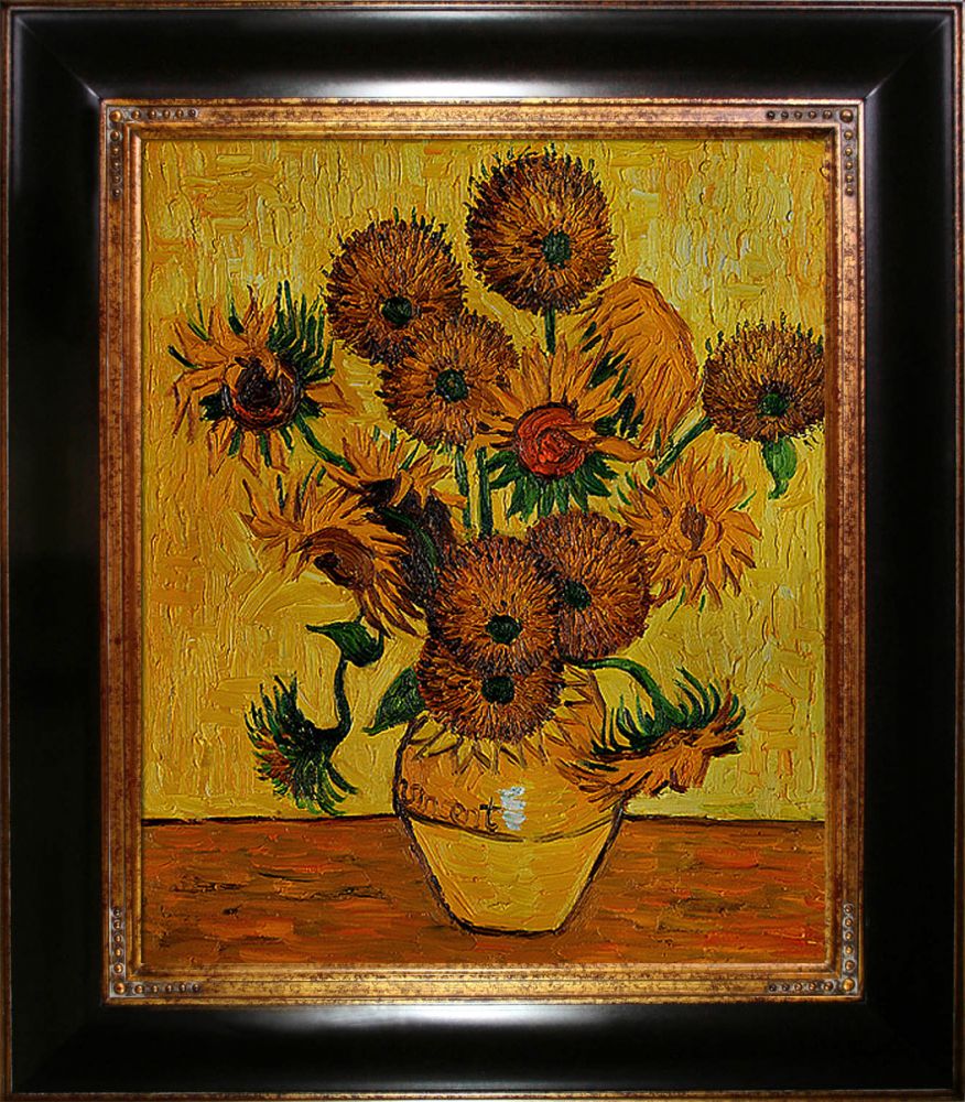Vase with Fifteen Sunflowers Pre-Framed - Opulent Frame 20"X24"