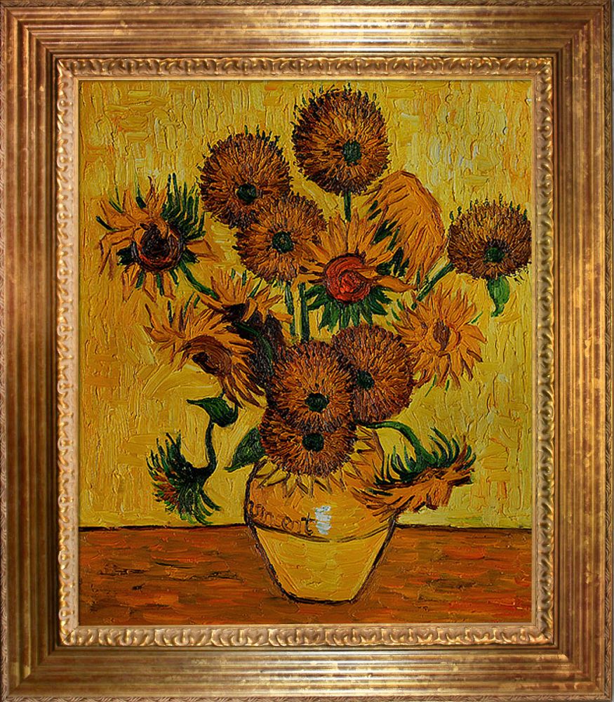 Vase with Fifteen Sunflowers Pre-Framed - Vienna Gold Leaf Frame 20"X24"