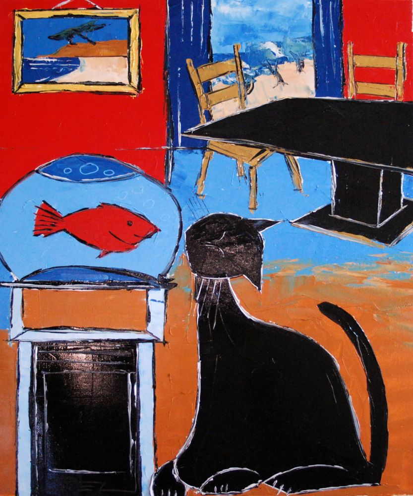 Black cat with goldfish