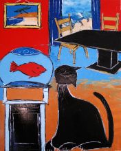 Black cat with goldfish