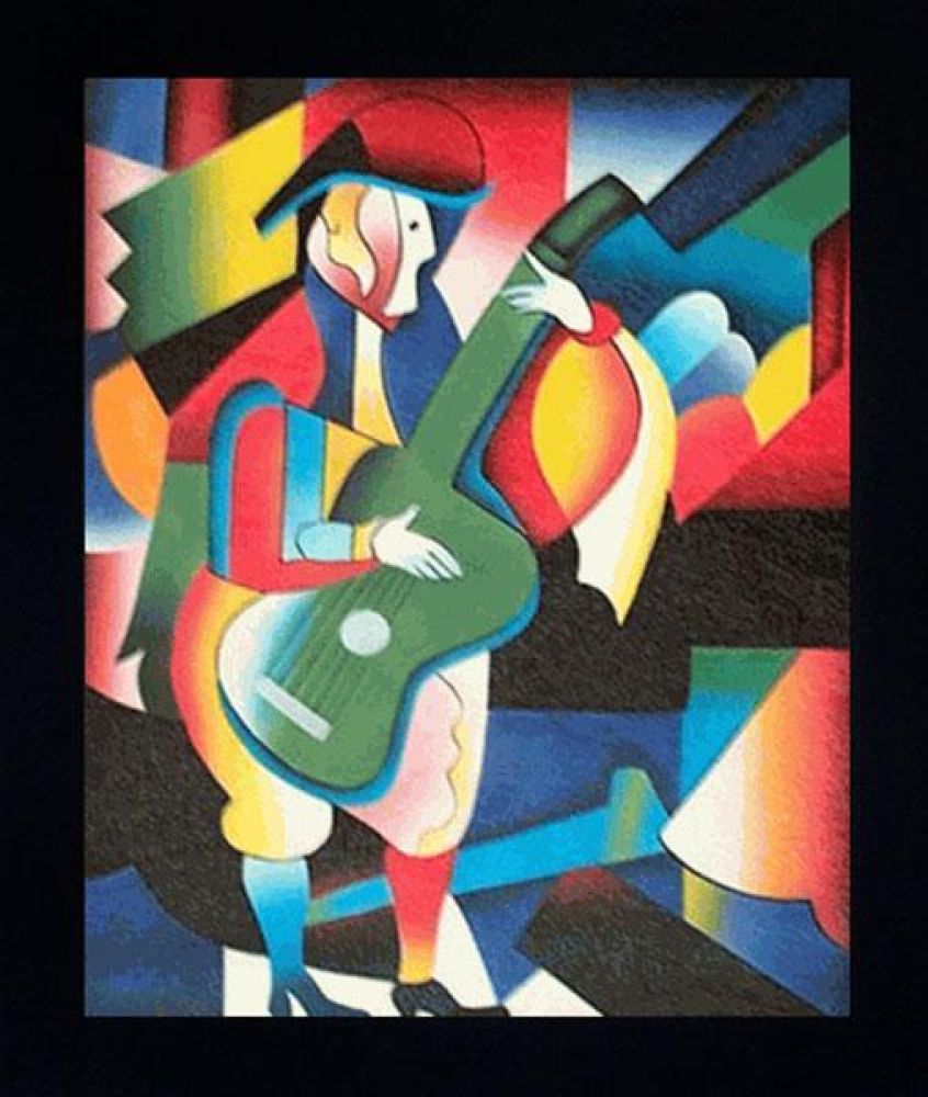 Abstract Guitarist Pre-Framed - New Age Black Frame 20"X24"