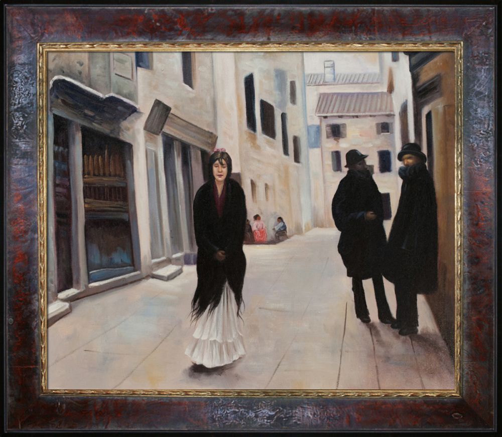 Street in Venice Pre-Framed - Sambrosa Distressed Cherry Frame 20"X24"
