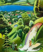 Landscape on the Tegernsee with a Reading man