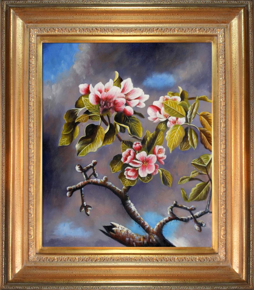 Branch of Apple Blossoms Against Cloudy Sky Pre-Framed - Mediterranean Gold Frame 20"X24"