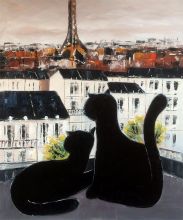 Black Cat with His Pretty on Paris Roofs III