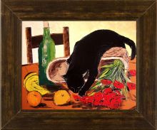 Return from Market with Black Cat (Bouquet)by Atelier De Jiel Pre-Framed Canvas Print