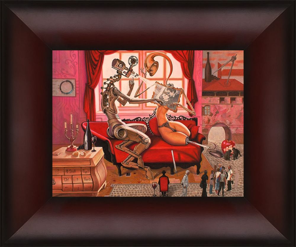 The Forbidden Spark by Adrian Borda Pre-Framed Canvas Print - Oxblood Scoop 8