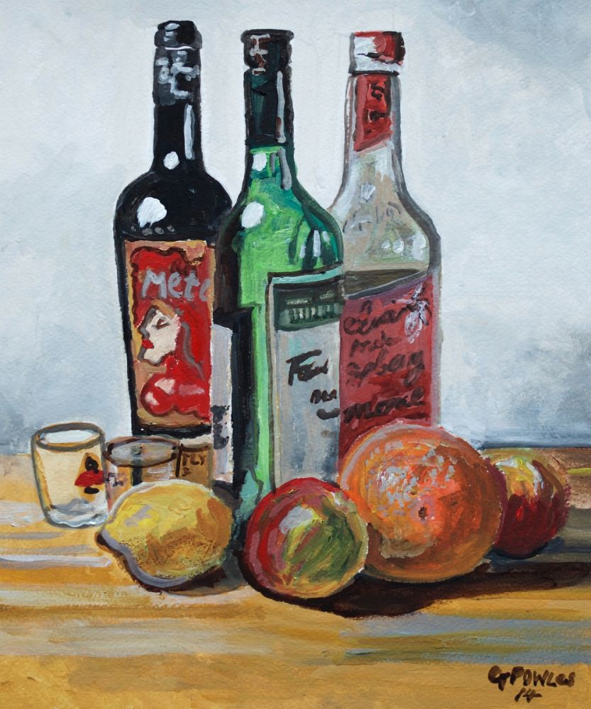 Three Bottles and Fruit