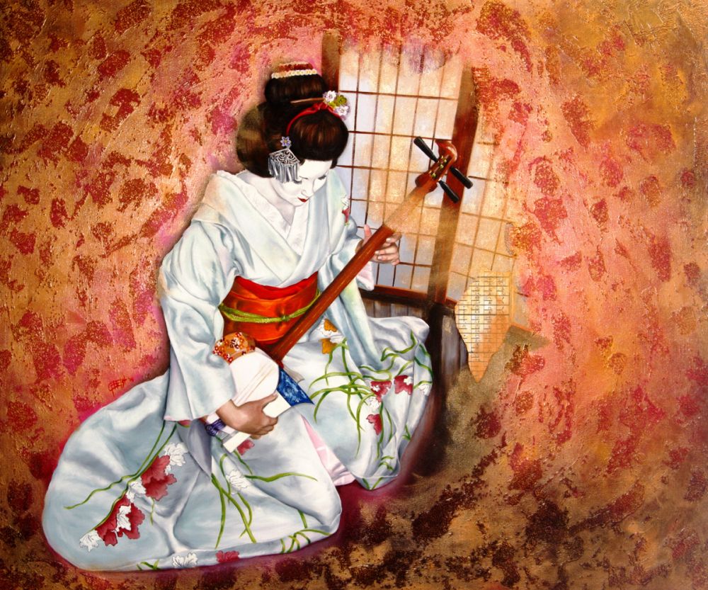 Playing the Shamisen