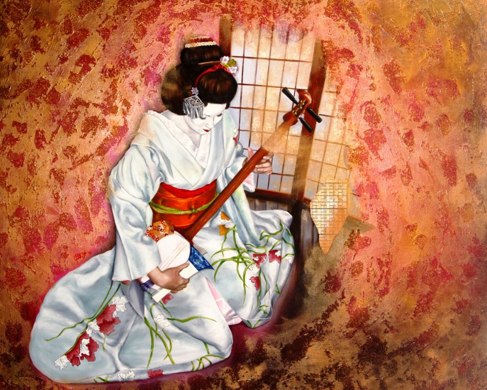 Playing the Shamisen