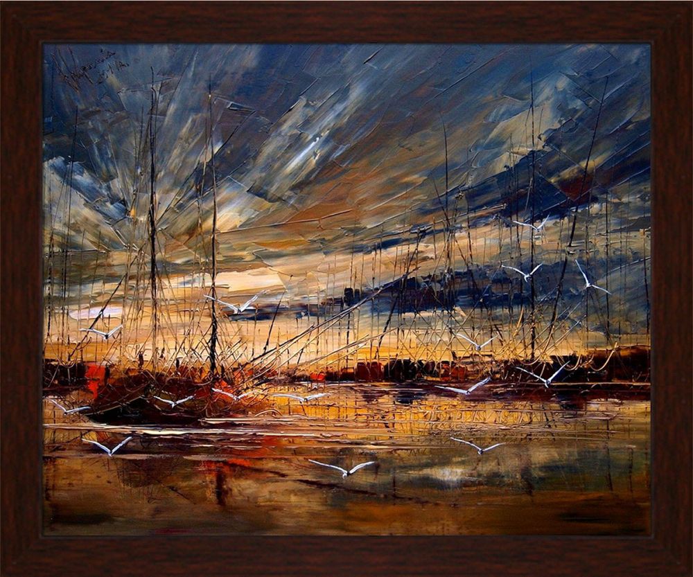 Harbour by Justyna Kopania Pre-Framed Canvas Print - Studio Walnut Wood Frame 8