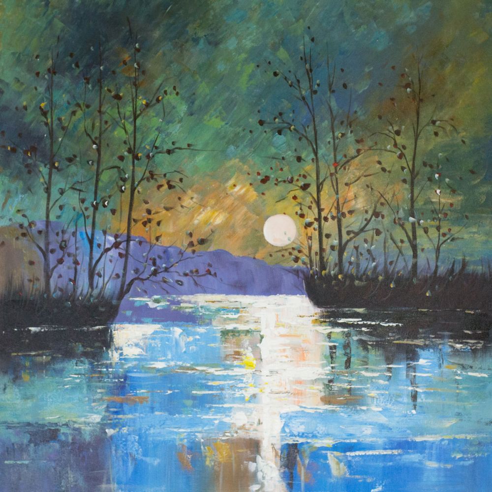 River, with Glowing Moon